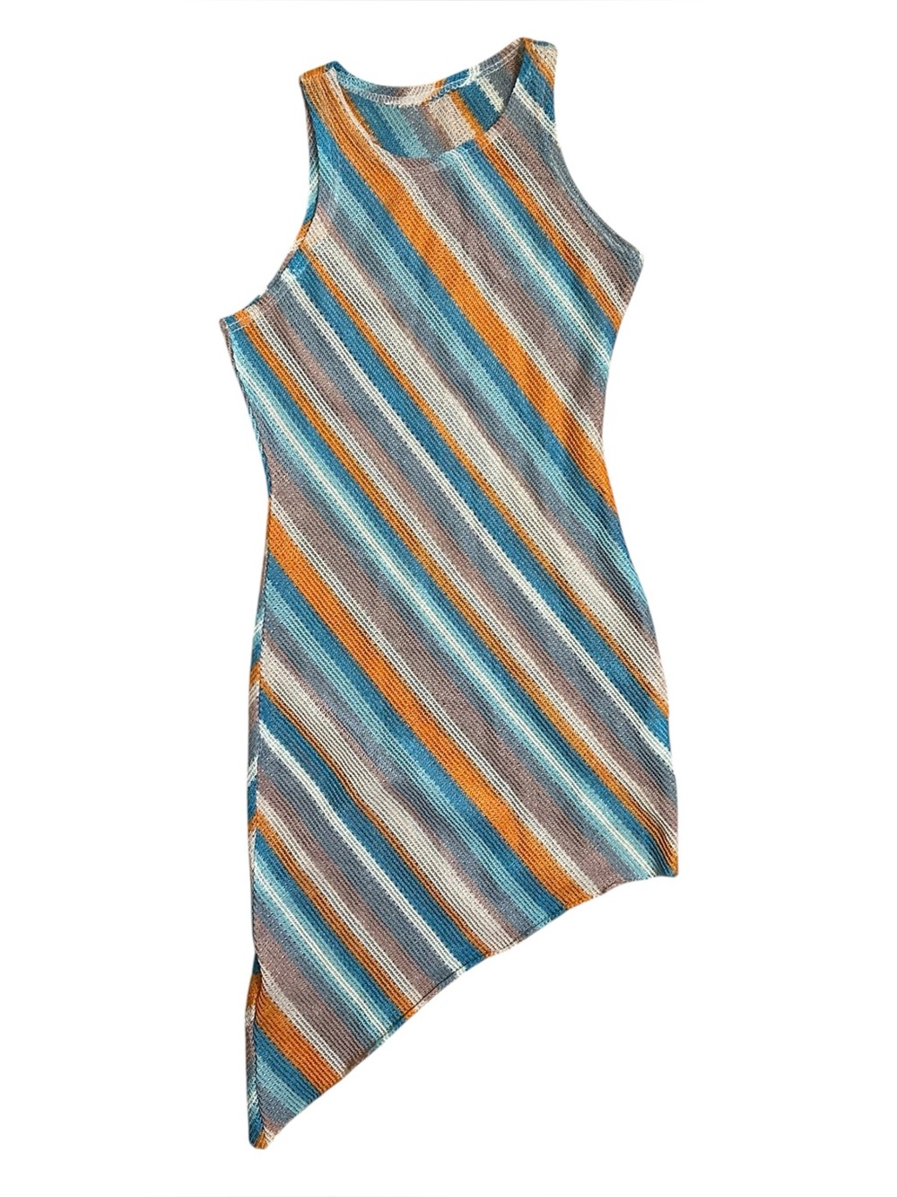 Generation Outcast Sheer Multi-Color StripedAsymmetrical Mini Dress/Bikini Cover